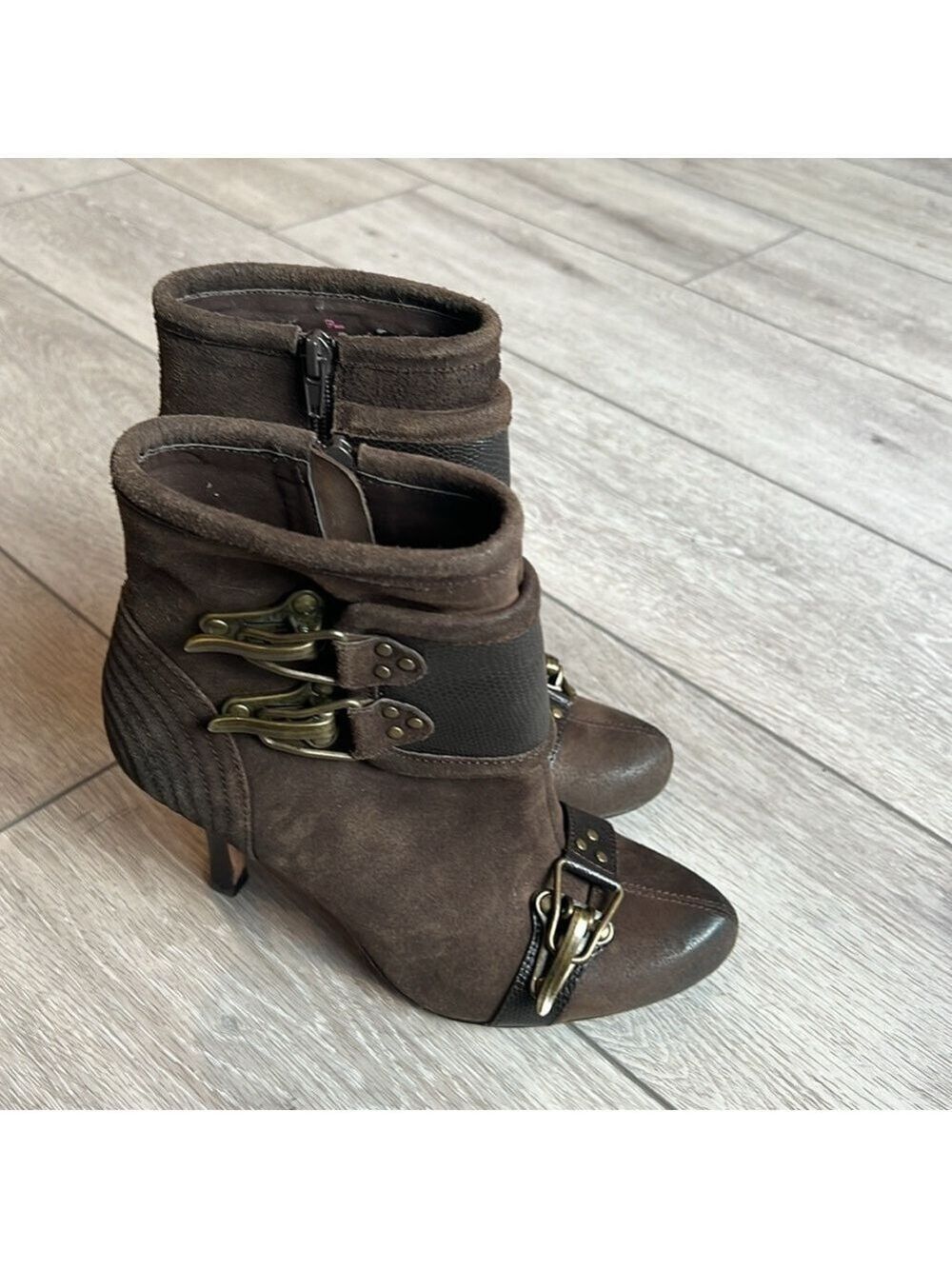 Plenty by Tracy Reese chocolate Brown Suede Ankle Boots with Buckle Detail 7.5 - Picture 11 of 12
